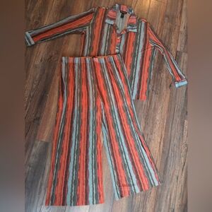 Resortcore Sheer Pleated Coordinated Shirt And Pant Set With Short Lining